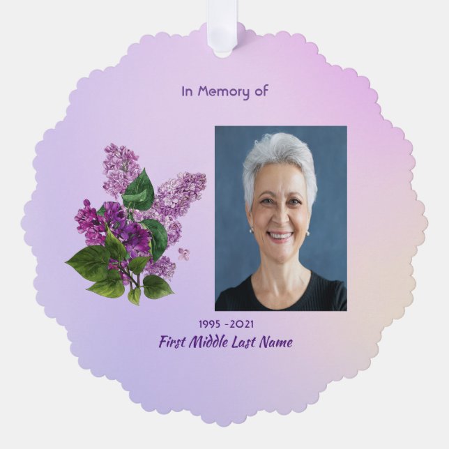 Memorial Keepsake Lilac Garden Flower  Ornament Card (Front)