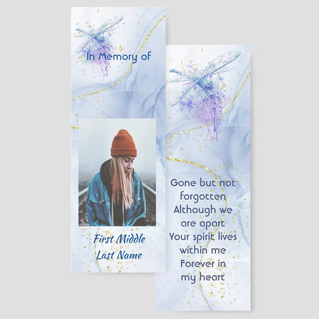 Memorial Keepsake Memorial Dragonfly  Bookmarks (Front & Back)