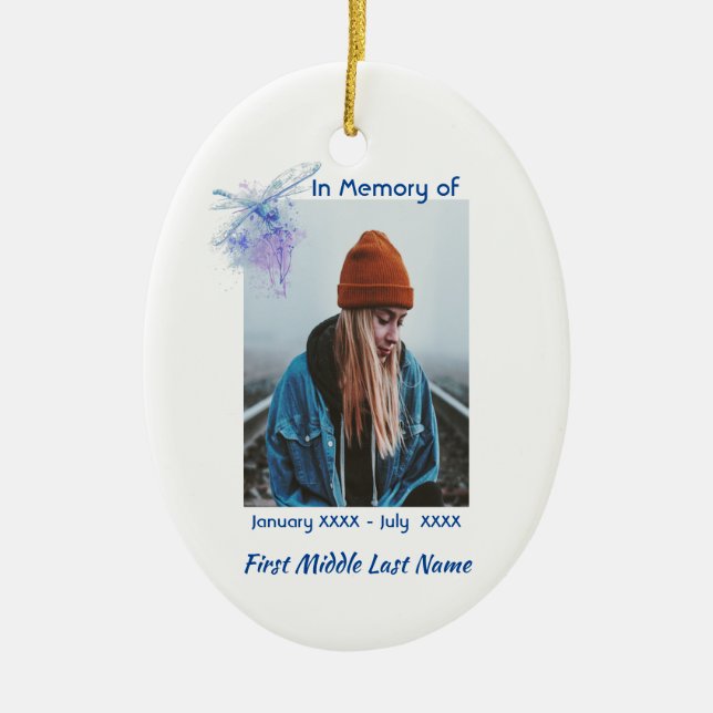  Memorial Keepsake Memorial Dragonfly Ceramic Ornament (Front)