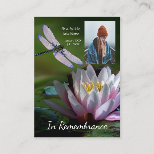 Memorial Keepsake Memorial Dragonfly Lotus Flower Business Card