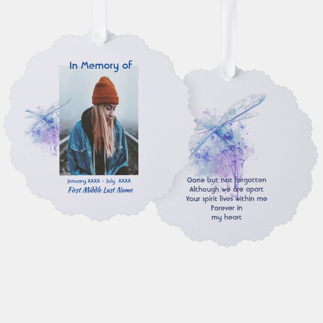  Memorial Keepsake Memorial Dragonfly  Ornament Card (Front/Back)
