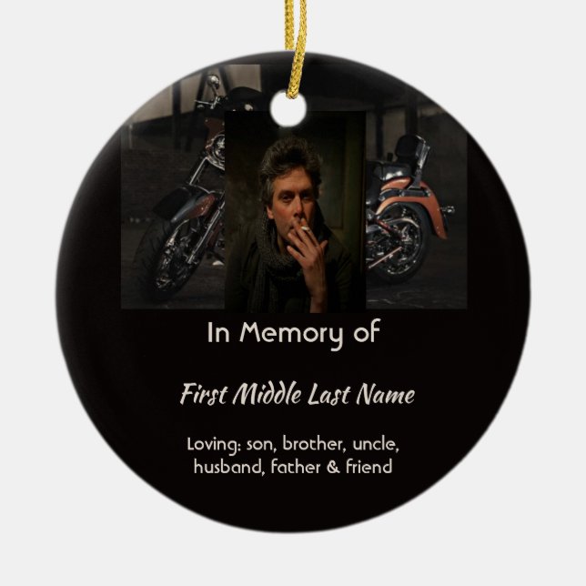 Memorial Keepsake Motorcycle Biker Ceramic Ornament (Front)