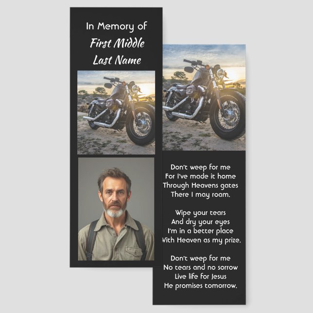 Memorial Keepsake Motorcycle Chopper  Bookmarks (Front & Back)
