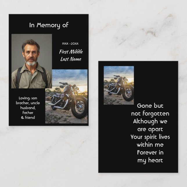 Memorial Keepsake Motorcycle Chopper Business Card (Front/Back)