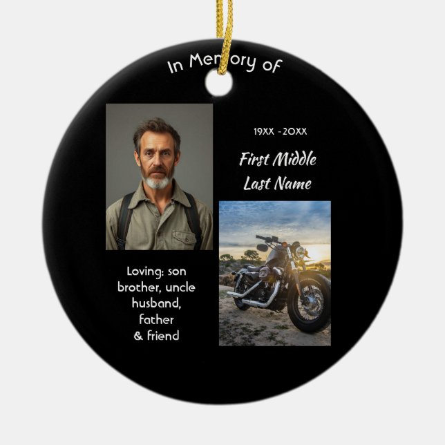 Memorial Keepsake Motorcycle Chopper Ceramic Ornament (Front)