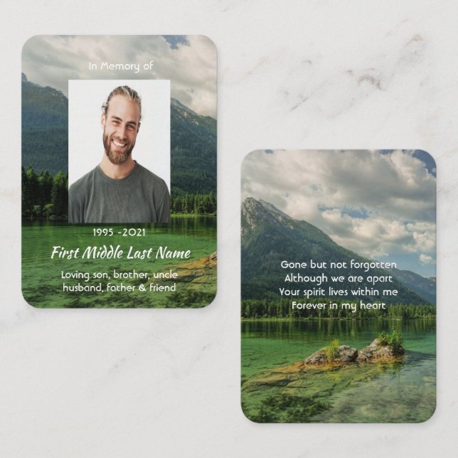 Memorial Keepsake Mountain Lake Landscape  Business Card (Front/Back)