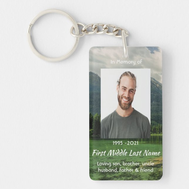 Memorial Keepsake Mountain Lake Landscape  Keychain (Front)