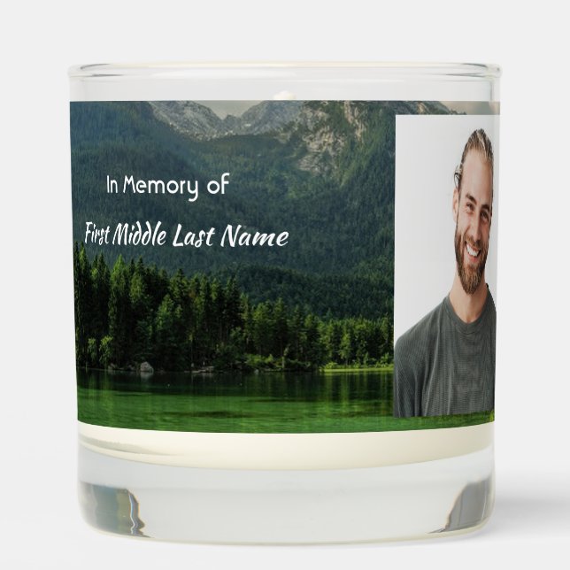 Memorial Keepsake Mountain Lake Landscape  Scented Candle (Front)