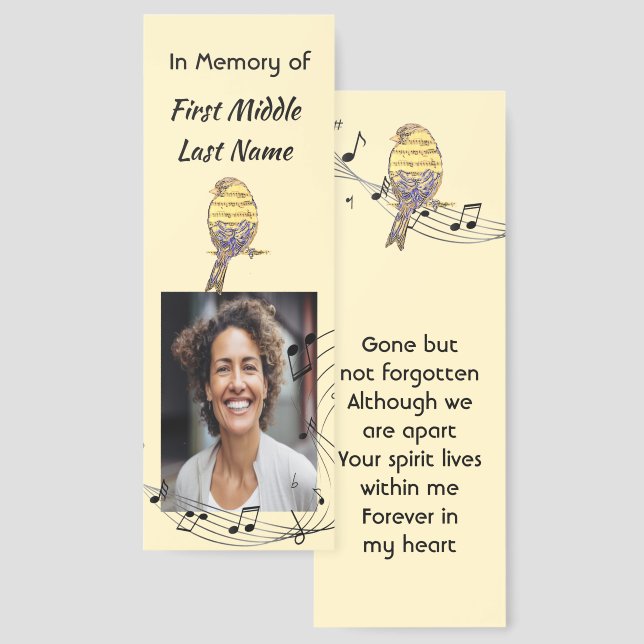  Memorial Keepsake Music Bird Bookmarks (Front & Back)