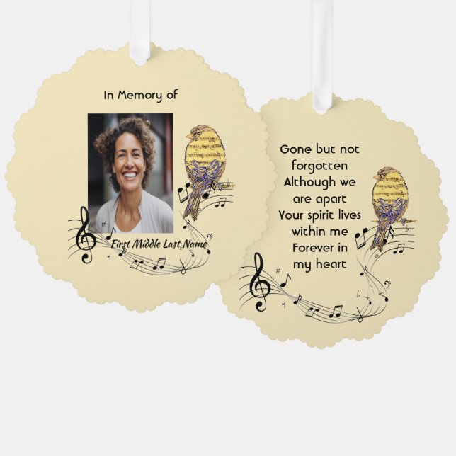  Memorial Keepsake Music Bird Ornament Card (Front/Back)