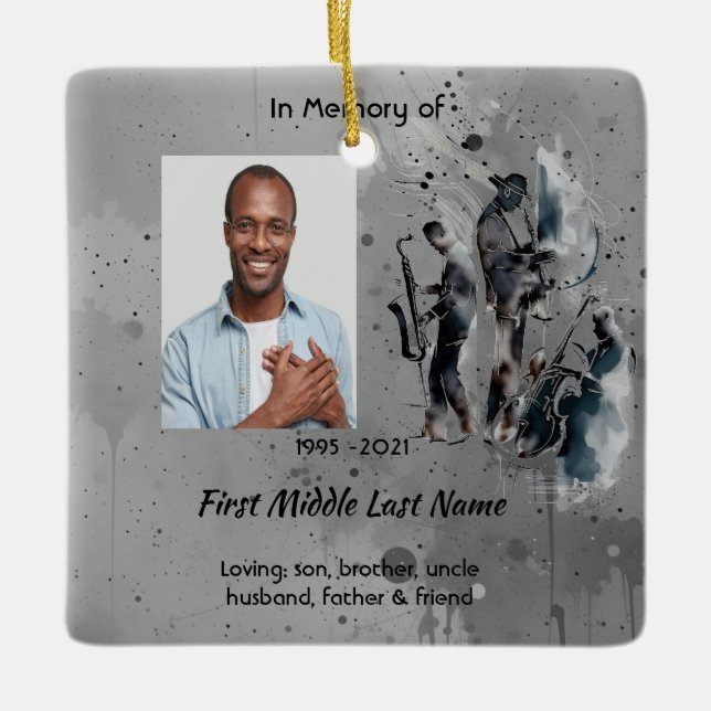 Memorial Keepsake Music Jazz Band Ceramic Ornament (Front)