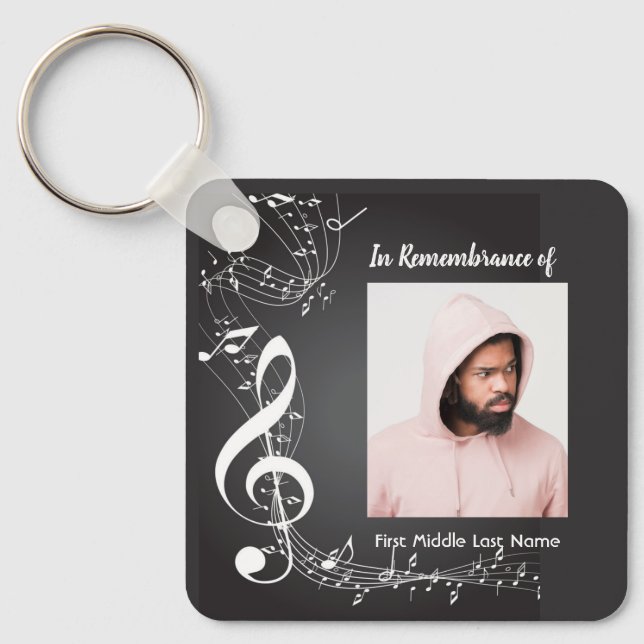 Memorial Keepsake Music Notes background Keychain (Front)