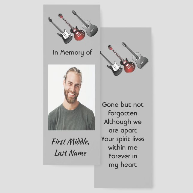 Memorial Keepsake Musician Guitar Music  Bookmarks (Front & Back)