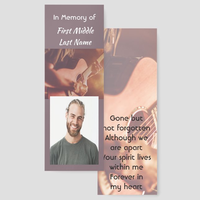 Memorial Keepsake Musician Piano Guitar  Bookmarks (Front & Back)