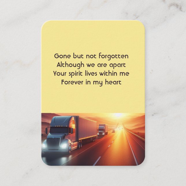 Memorial Keepsake Photo SemiTruck Tractor-trailer  Business Card (Front)