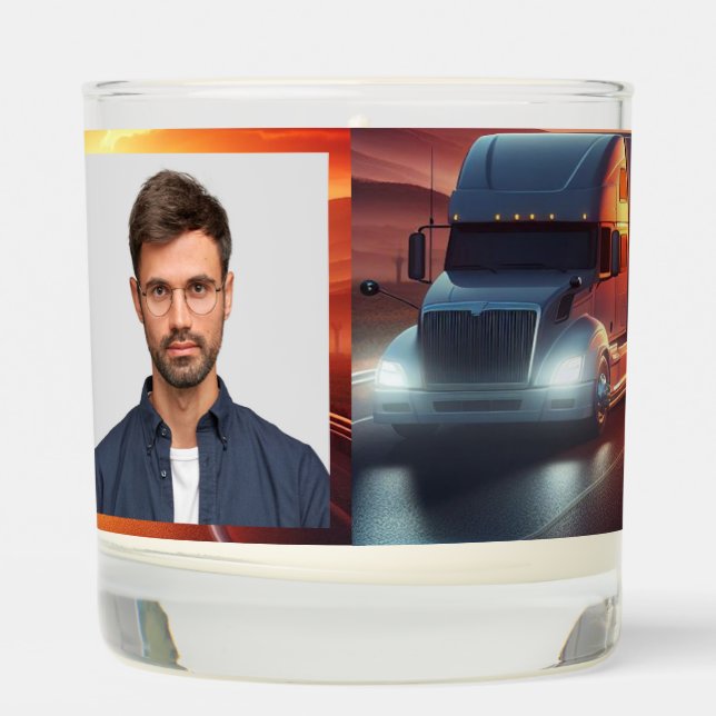 Memorial Keepsake Photo SemiTruck Tractor-trailer  Scented Candle (Left)