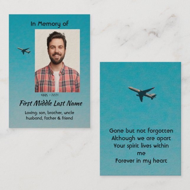  Memorial Keepsake Pilot Airplane Flying Business Card (Front/Back)