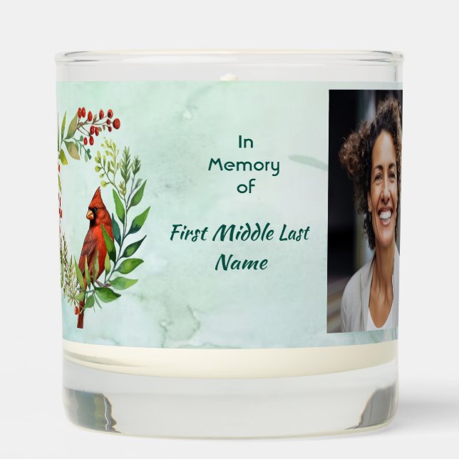 Memorial Keepsake Red Cardinal Bird Scented Candle (Front)
