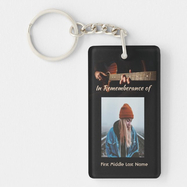 Memorial Keepsake Remembrance Music Guitar  Keychain (Front)