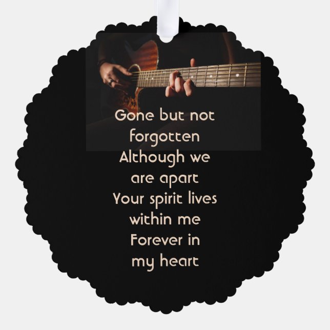 Memorial Keepsake Remembrance Music Guitar  Ornament Card (Back)
