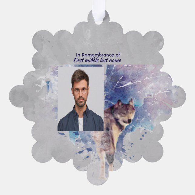 Memorial Keepsake  Remembrance Wolf Ornament Card (Back)