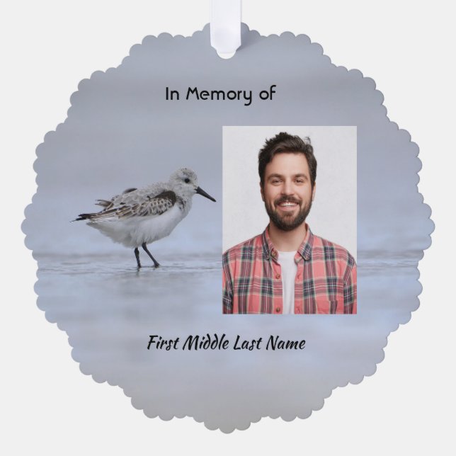  Memorial Keepsake Sandpiper Shore Bird  Ornament Card (Front)