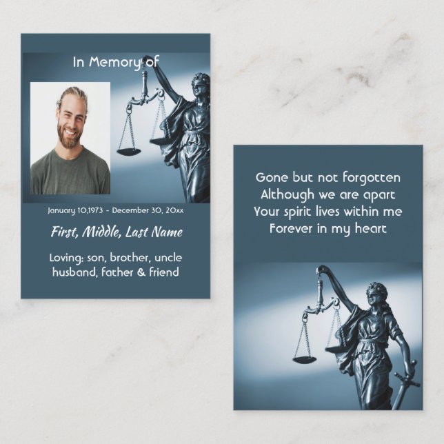 Memorial Keepsake Scales of Justice Law Business Card (Front/Back)