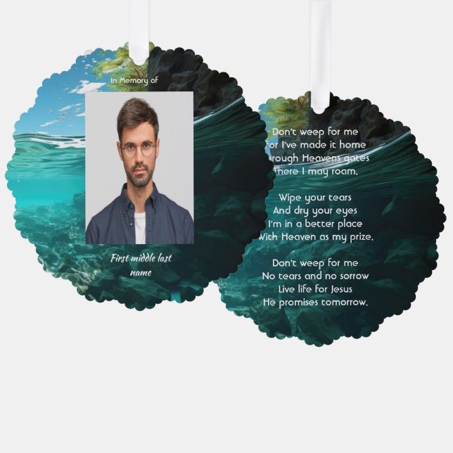 Memorial Keepsake Service Deep Sea Diving Diver Ornament Card (Front/Back)