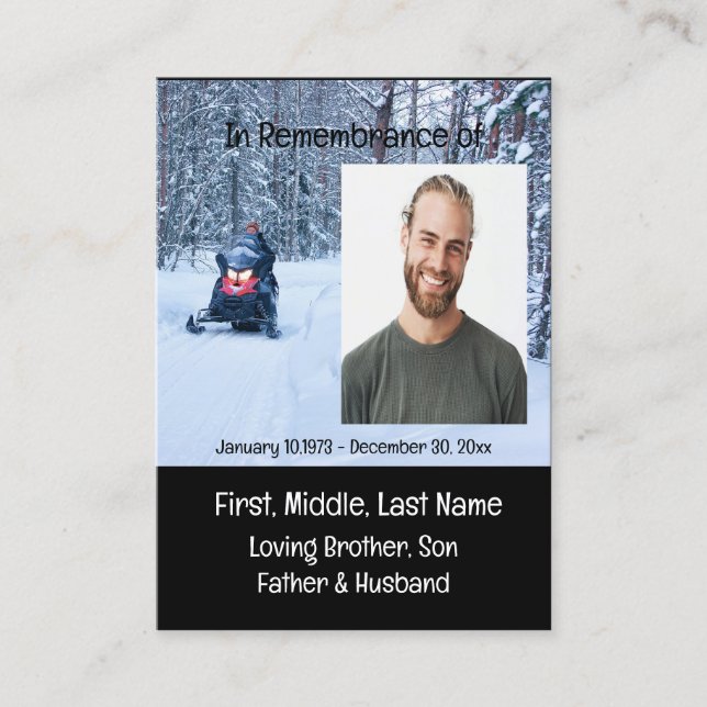 Memorial Keepsake Snow Mobile Winter Sports Business Card (Front)