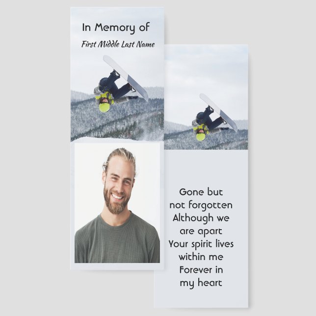 Memorial Keepsake Snowboarding Winter  Bookmarks (Front & Back)