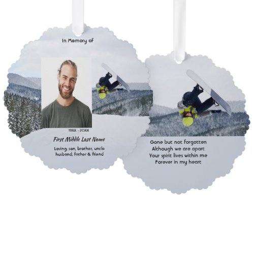 Memorial Keepsake Snowboarding Winter Ornament Card