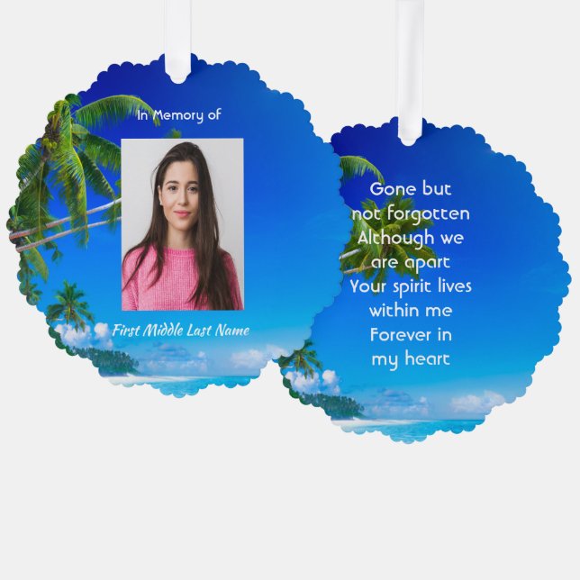 Memorial Keepsake Tropical Beach Exotic Ornament Card (Front/Back)