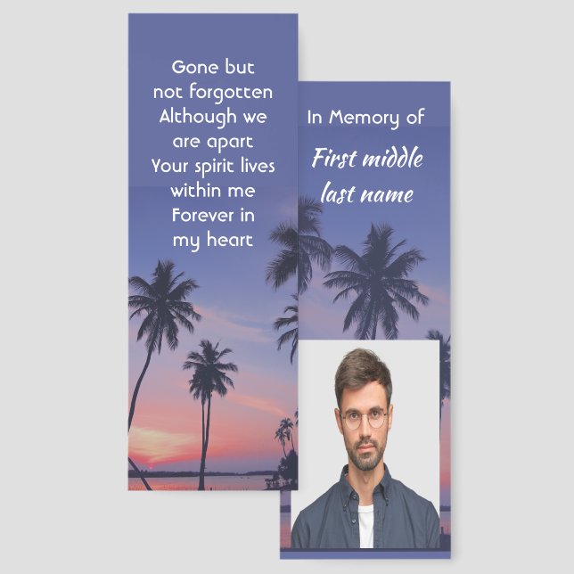 Memorial Keepsake Tropical Beach Palms Bookmarks (Front & Back)