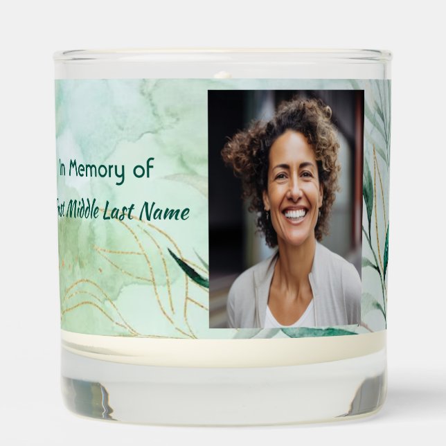 Memorial Keepsake  Watercolor Foliage  Scented Candle (Front)