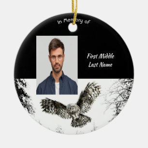 Memorial Keepsake Watercolor Owl Bird Ceramic Ornament