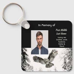 Memorial Keepsake Watercolor Owl Bird Keychain