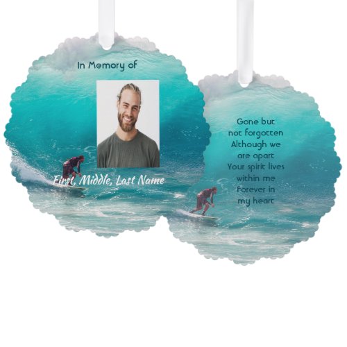 Memorial Keepsake  Wave Surfer Water Ornament Card