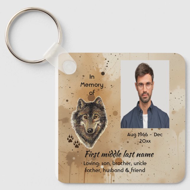 Memorial Keepsake Wolf Wolves Animal Keychain (Front)