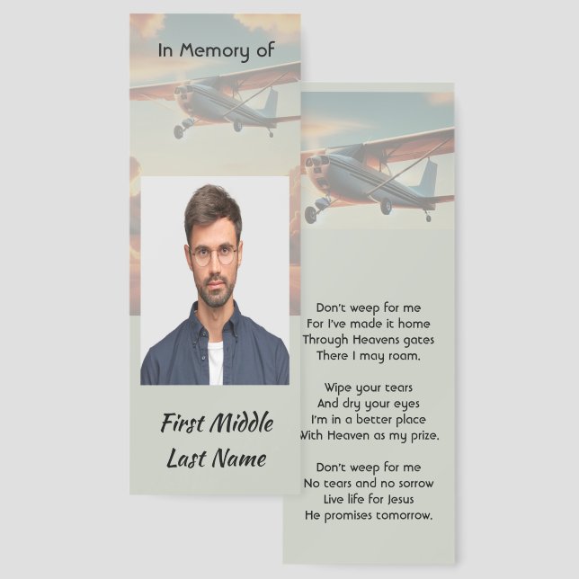  Memorial Keepsakes Pilot Airplane Sunset  Bookmarks (Front & Back)