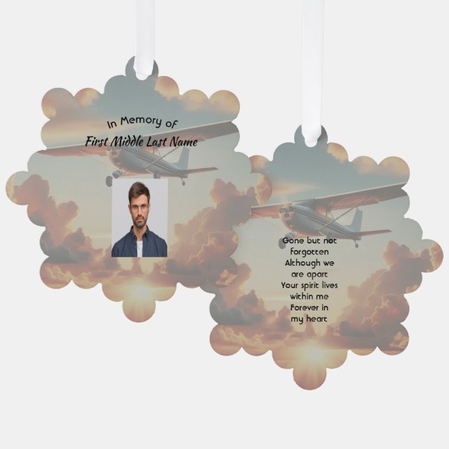 Memorial Keepsakes Pilot Airplane Sunset Ornament Card (Front/Back)