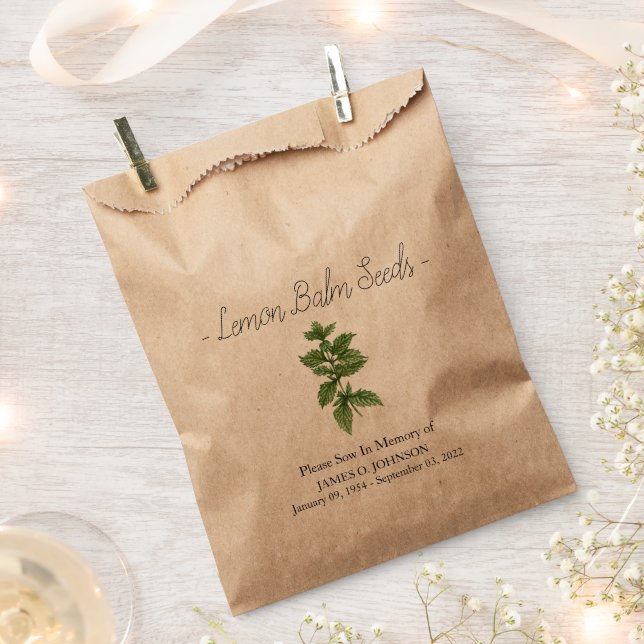 Memorial Lemon Balm Seed Funeral Favor Bag (Clipped)
