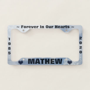 Memorial License Plate with Clouds / Hearts Frame