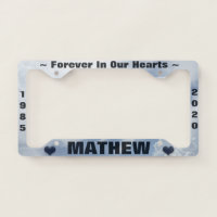 Memorial License Plate with Clouds / Hearts License Plate Frame