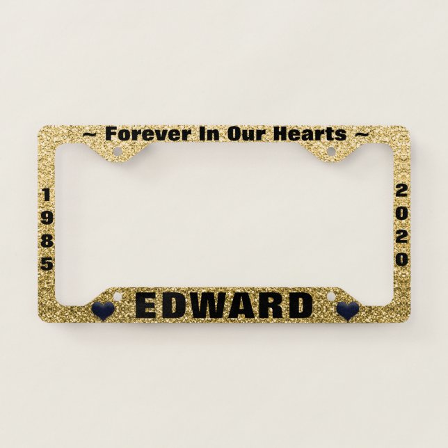 Memorial License Plate with Gold Glitter Look Frame (Front)