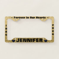 Memorial License Plate with Gold Glitter Look License Plate Frame