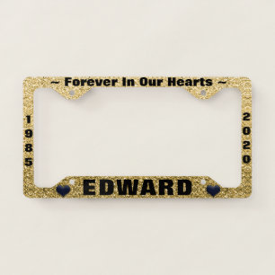 Memorial License Plate with Gold Glitter Look License Plate Frame