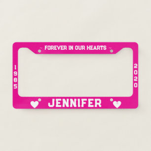 Memorial License Plate with Hearts Frame