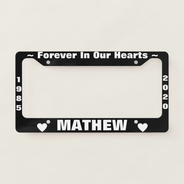 Memorial License Plate with Hearts Frame (Front)