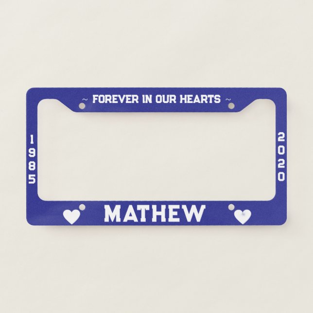 Memorial License Plate with Hearts Frame (Front)