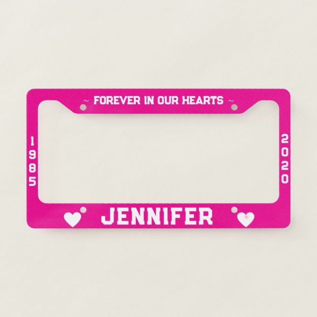 Memorial License Plate with Hearts License Plate Frame (Front)
